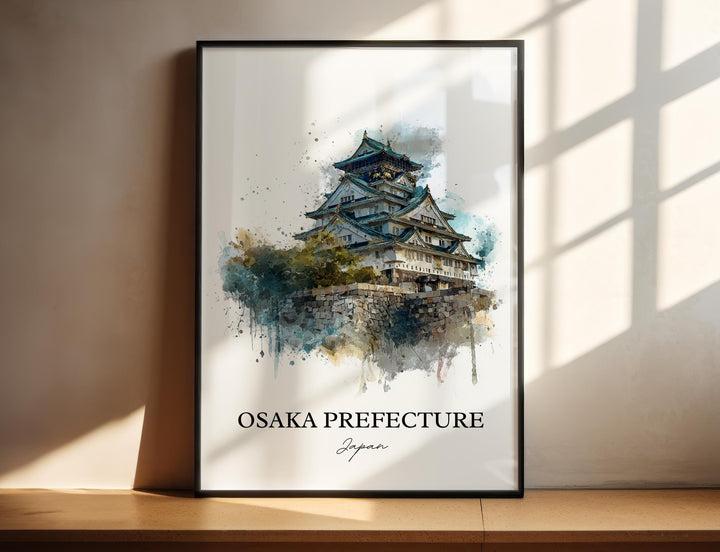 Osaka Wall Art, Osaka Japan Print, Osaka Japan Watercolor Art, Osaka Prefecture Gift, Travel Print, Travel Poster, Housewarming Gift