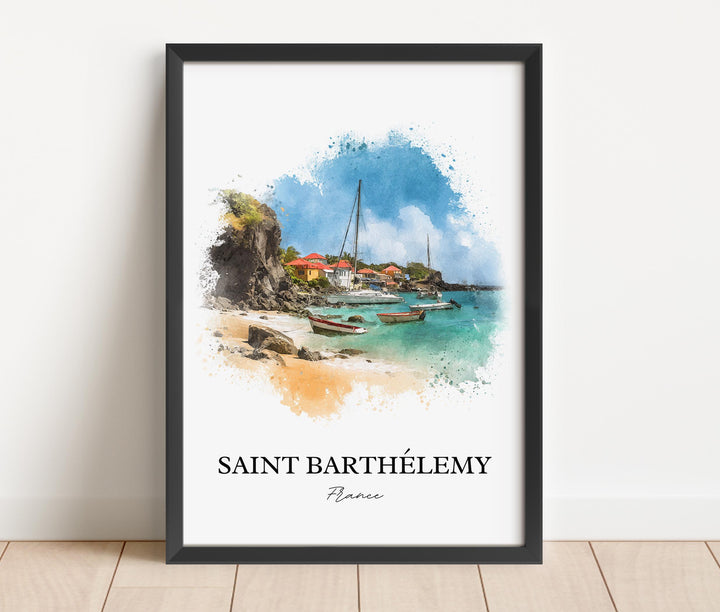 Saint Barthélemy Wall Art, St Barts Print, Caribbean Watercolor Art, St. Barts Gift, St Barts Travel Print, Travel Poster, Housewarming Gift