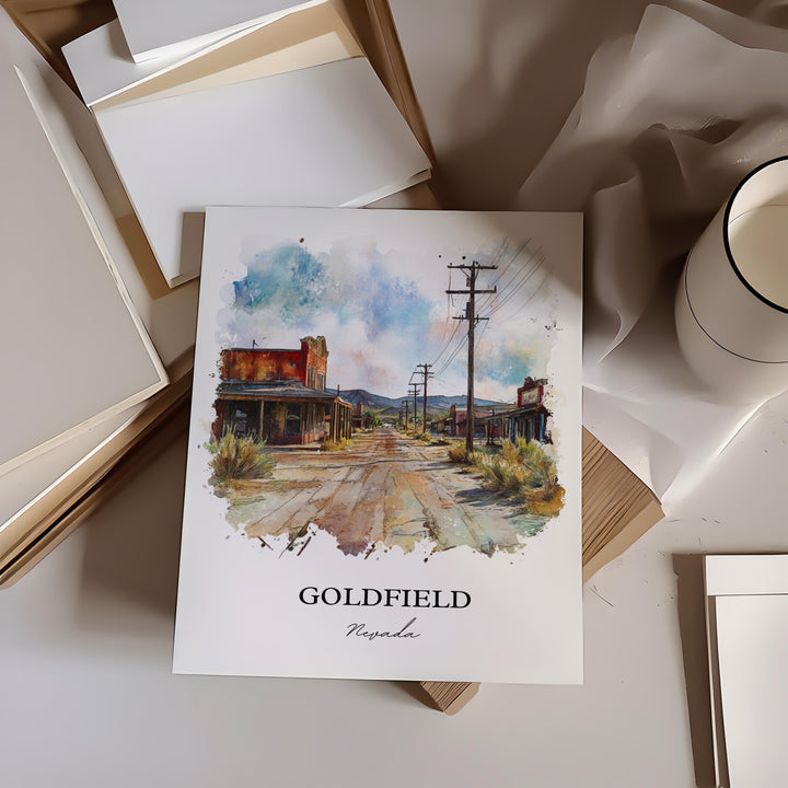 Goldfield NV Wall Art, Goldfield Nevada Print, Nevada Watercolor Art, Esmeralda County Gift, Travel Print, Travel Poster, Housewarming Gift