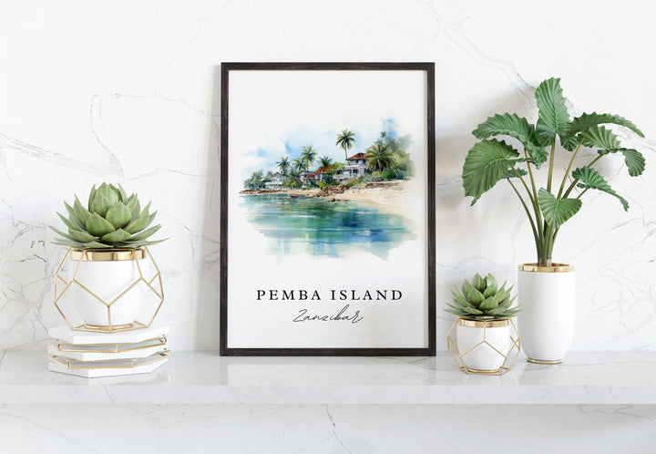 Pemba Island traditional travel art - Zanzibar, Pemba Island poster, Wedding gift, Birthday present, Custom Text, Personalized Gift