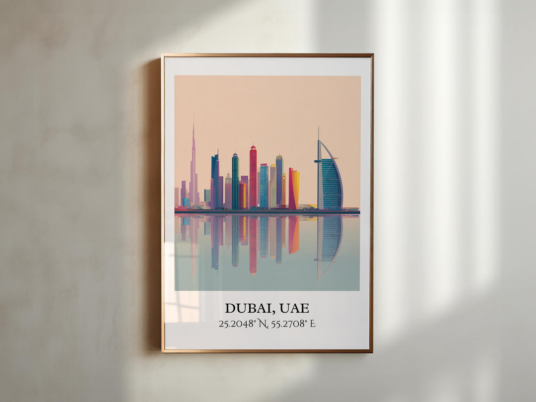 Dubai Art, Dubai UAE Retro Travel Art, Dubai Home Decor, United Arab Emirates Gift, Dubai UAE Travel Art, Duabi Print, Housewarming Gift