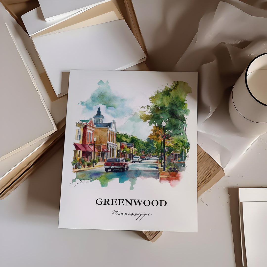 Greenwood MS Wall Art, Mississippi Print, Mississippi Artwork, Greenwood Mississippi Gift, Travel Print, Travel Poster, Housewarming Gift