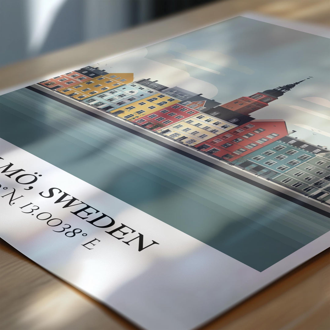 Malmo Sweden Art, Malmo Retro Travel Art, Malmo Home Decor, Malmo Sweden Gift, Sweden Travel Art, Travel Prints, Housewarming Gift