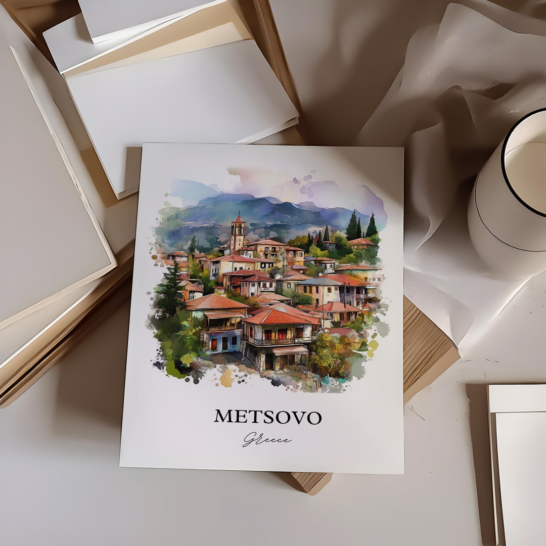 Metsovo Wall Art, Epirus Print, Greece Watercolor Art, Metsovo Greece Gift, Travel Print, Travel Poster, Housewarming Gift