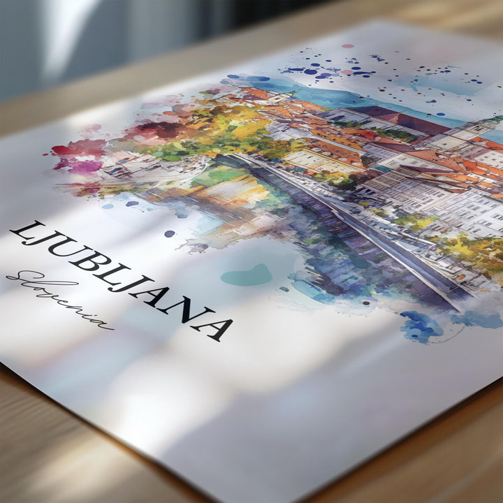 Ljubljana Wall Art, Slovenia Print, Slovenia Watercolor Art, Ljubljana Slovenia Gift, Travel Print, Travel Poster, Housewarming Gift