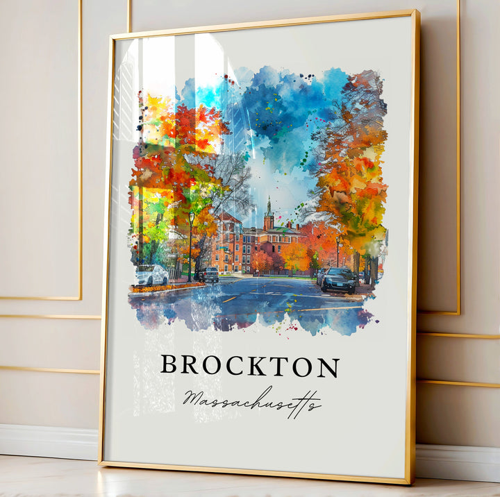 Brockton MA Wall Art, Brockton Print, Brockton Watercolor Art, Plymouth County MA Gift, Travel Poster, Housewarming Gift