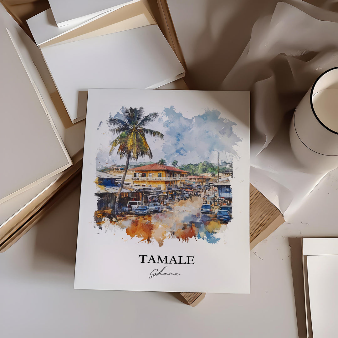 Tamale Ghana Wall Art, Ghana Print, Ghana Watercolor Art, Tamale Ghana Gift, Travel Print, Travel Poster, Housewarming Gift