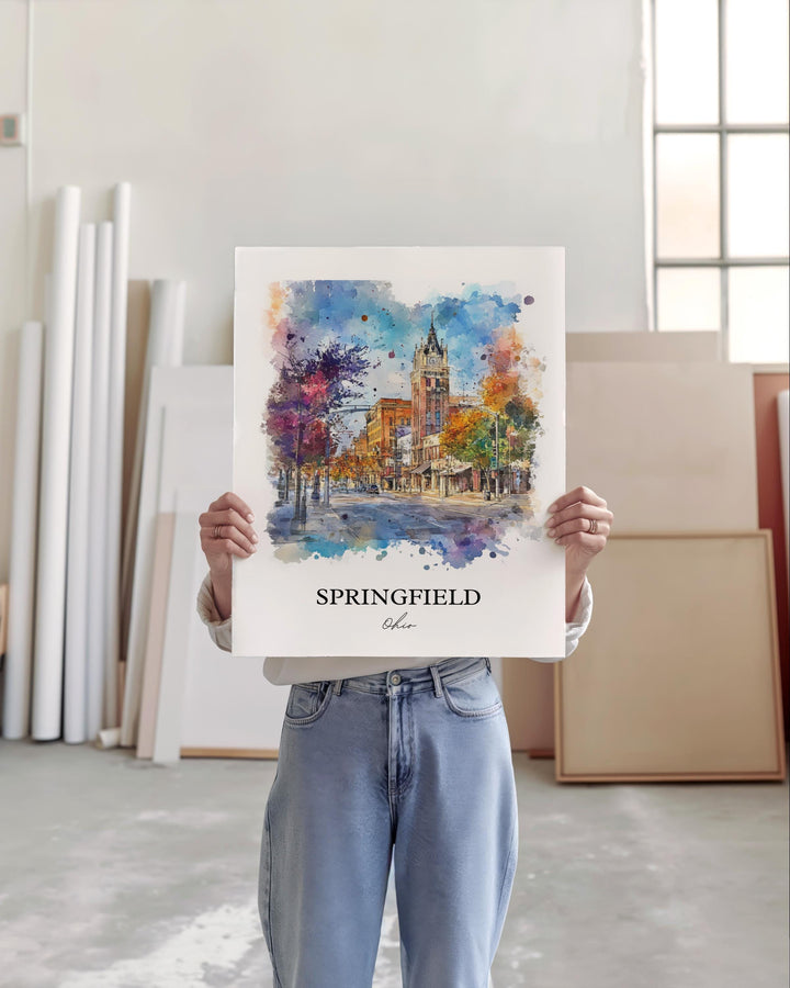 Springfield OH Wall Art, Clark County Ohio Print, Ohio Watercolor Art, Springfield Ohio Gift, Travel Print, Travel Poster, Housewarming Gift