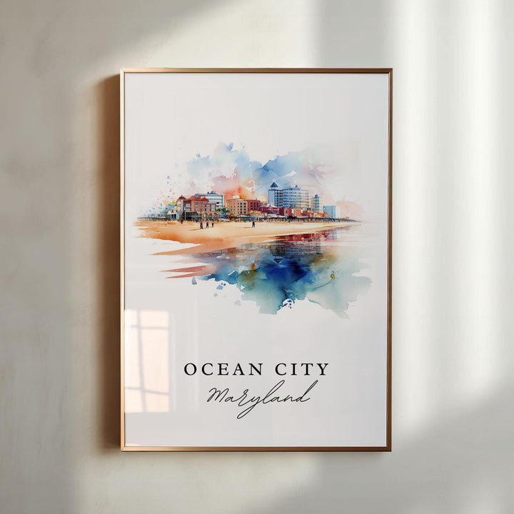 Ocean City traditional travel art - Maryland, Ocean City poster, Wedding gift, Birthday present, Custom Text, Personalised Gift