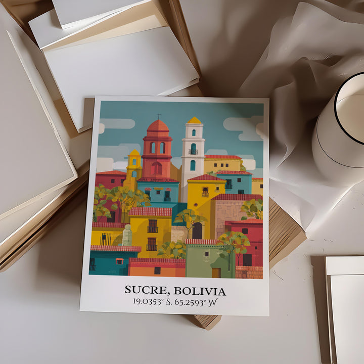 Sucre Bolivia Art, Sucre Retro Travel Art, Sucre Home Decor, Sucre Bolivia Gift, Bolivia Travel Art, Travel Prints, Housewarming Gift