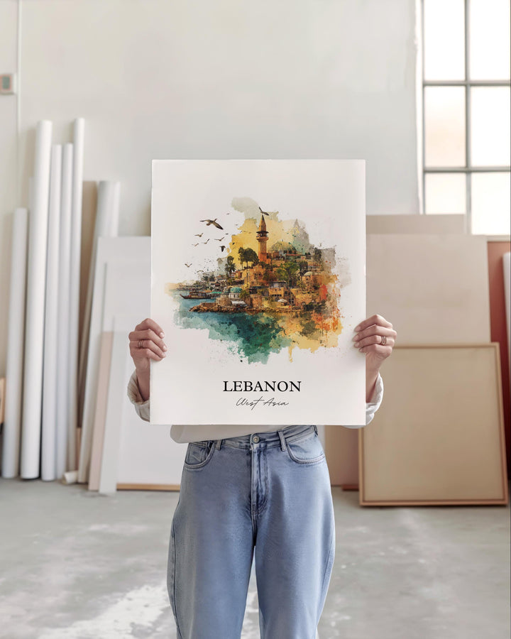 Lebanon Wall Art, Lebanon Print, Lebanon Watercolor Art, Lebanon Country Gift, Travel Print, Travel Poster, Housewarming Gift