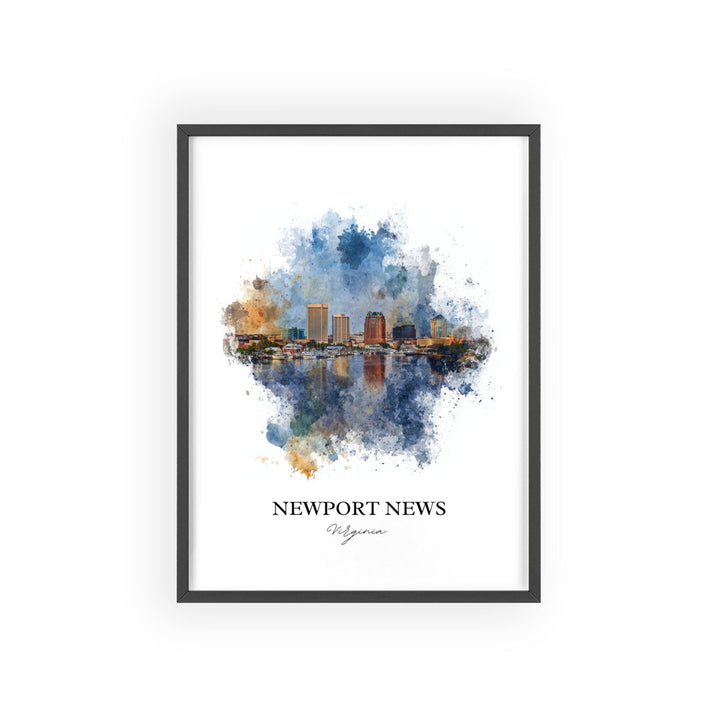 Newport News Wall Art, Virginia Print, Newport News Watercolor Art, Norfolk VA Gift, Travel Print, Travel Poster, Housewarming Gift