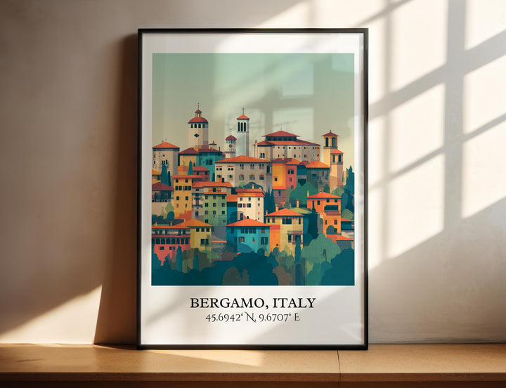Bergamo Italy Art, Bergamo Retro Travel Art, Bergamo Home Decor, Bergamo Italy Gift, Italy Travel Art, Travel Prints, Housewarming Gift