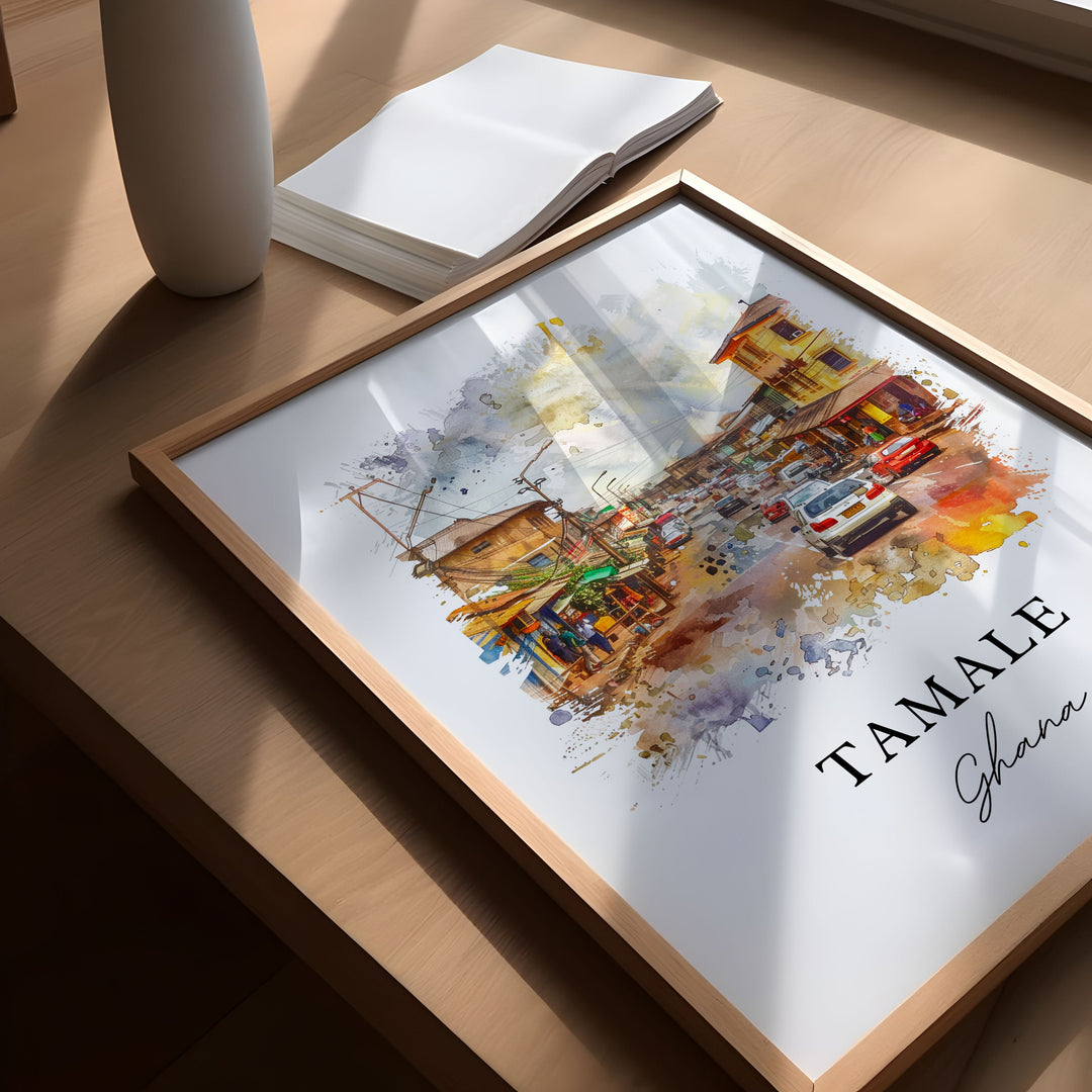 Tamale Ghana Art, Ghana Print, Tamale Ghana Watercolor Art, Tamale Ghana Gift,