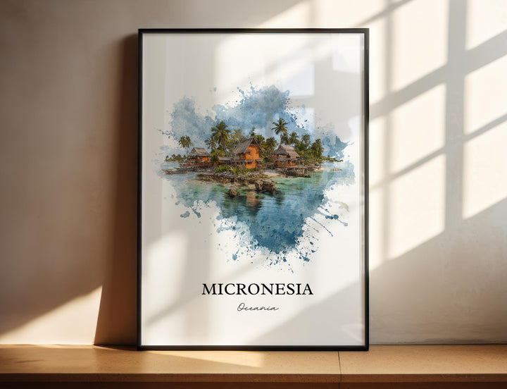 Micronesia Wall Art, Micronesia Print, Micronesia Watercolor Art, Micronesia Gift, Travel Print, Travel Poster, Housewarming Gift