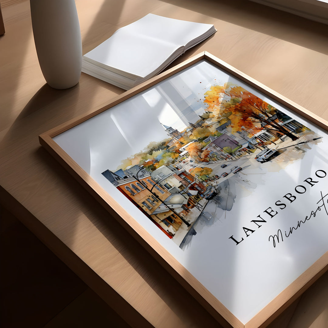 Lanesboro MN wall art - Minnesota, Lanesboro poster print, Lanesboro Wedding gift, Birthday present, Custom Text, Perfect Gift