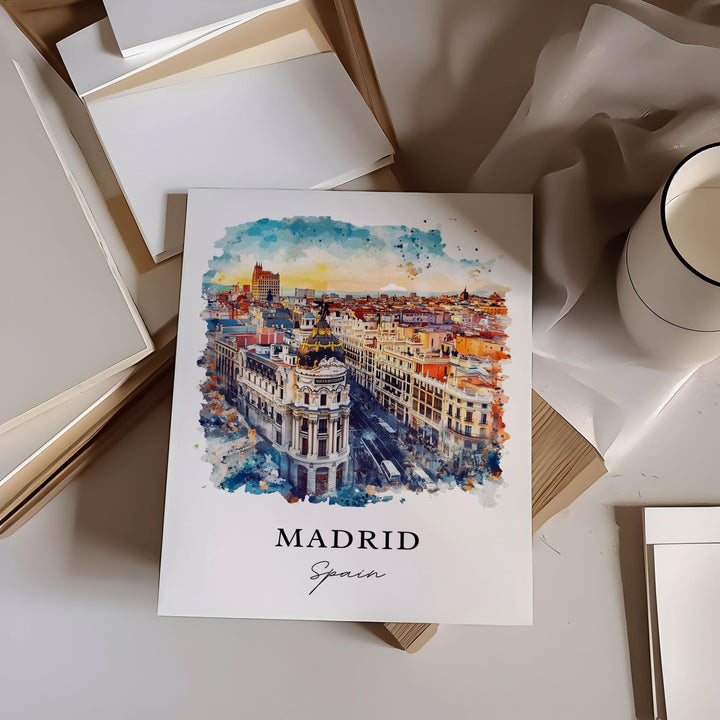Madrid Spain Wall Art, Madrid Print, Madrid Watercolor Art, Madrid Skyline Gift, Puerta del Sol Travel Poster, Housewarming Gift