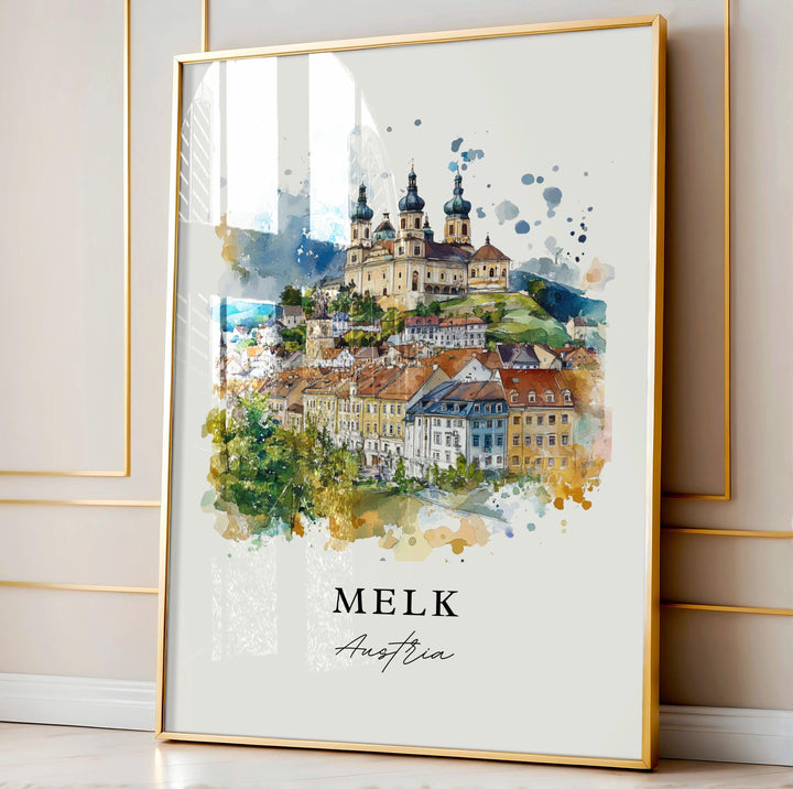 Melk Austria Wall Art, Melk Print, River Danube Watercolor, Melk Austria Gift, Melk Austria