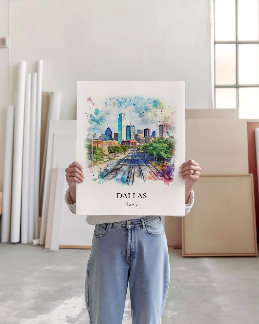 Dallas TX Wall Art, Dallas Print, Dallas Watercolor Art, Dallas Texas Gift, Travel Print, Travel Poster, Housewarming Gift