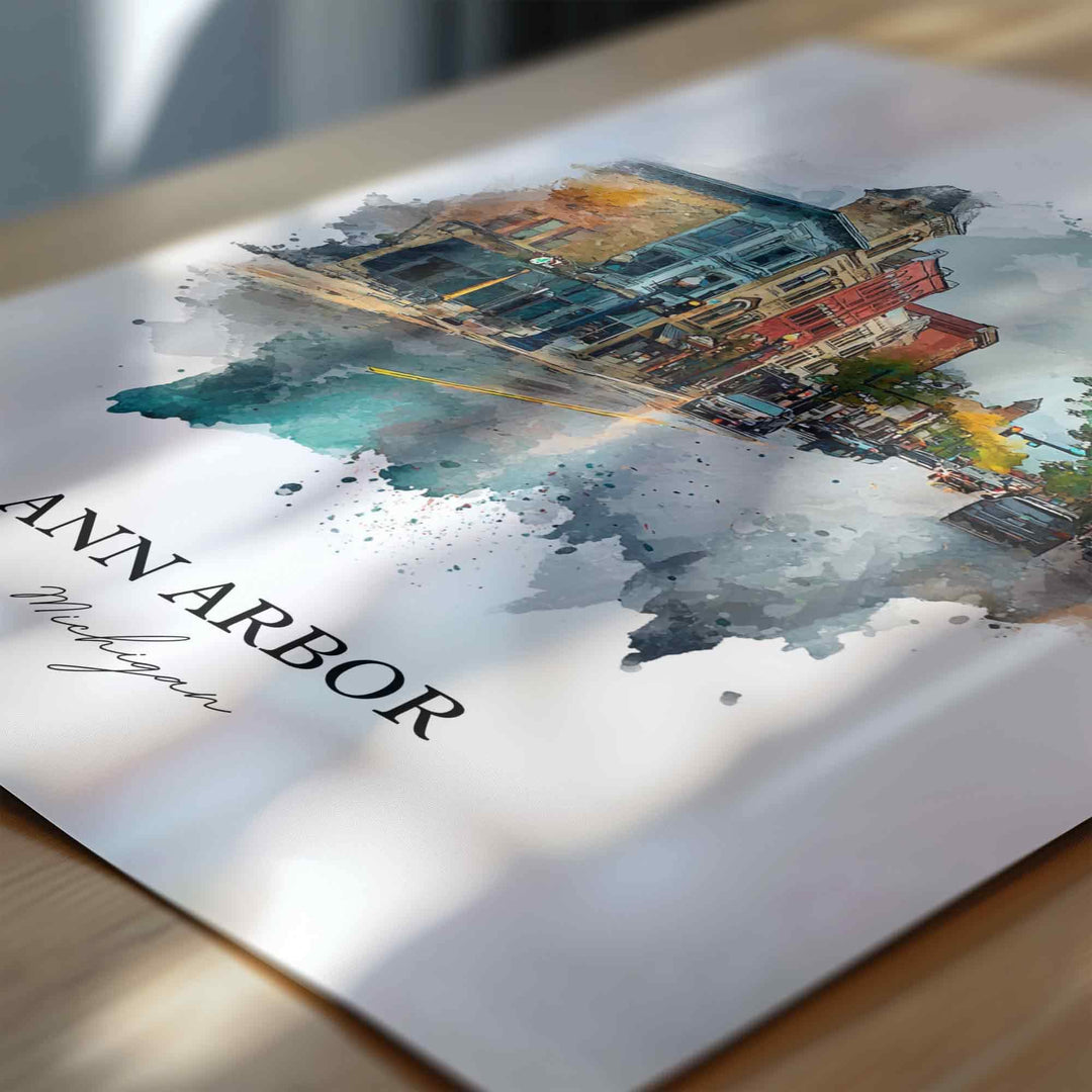 Ann Arbor, Michigan Wall Art, Michigan Print, Ann Arbor Watercolor Art, Ann Arbor Michigan Gift, Travel Print, Travel Poster, Housewarming Gift