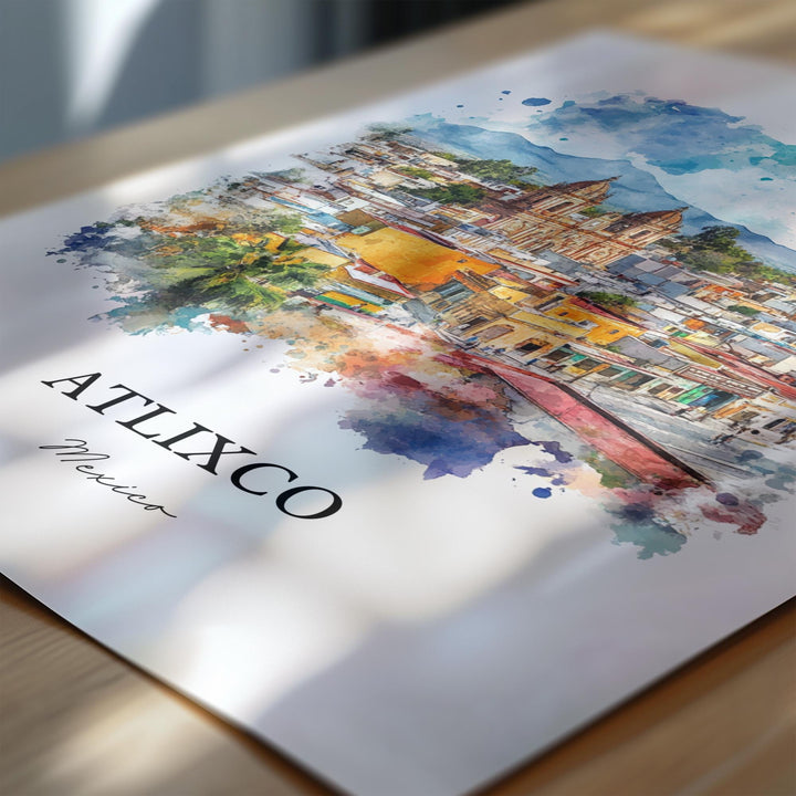 Atlixco Mexico Wall Art, Popocatépetl Volcano Print, Mexico Watercolor, Atlixco Mexico Gift, Travel Print, Travel Poster, Housewarming Gift