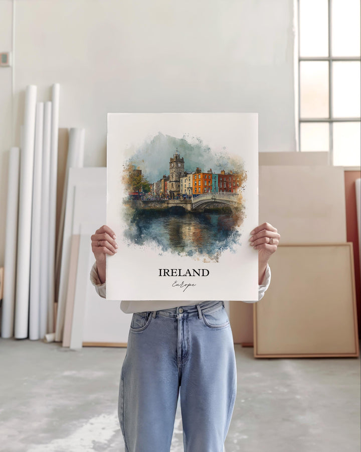 Ireland Wall Art, Ireland Print, Ireland Watercolor Art, Ireland Country Gift, Travel Print, Travel Poster, Housewarming Gift