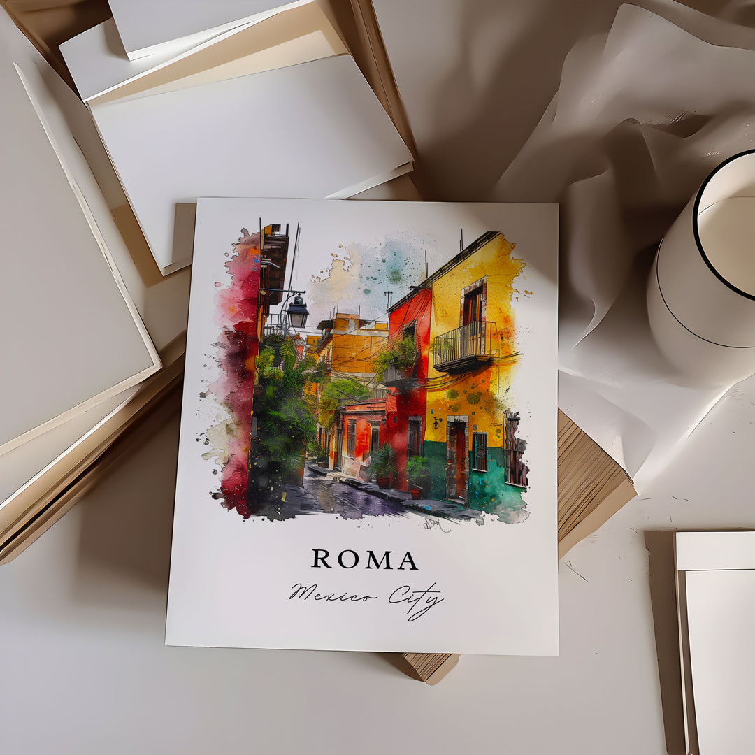 Roma Mexico City Wall Art, Roma Print, Roma CDMX Watercolor, Mexico City Gift, Travel Poster, Housewarming Gift