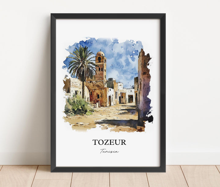 Tozeur Wall Art, Chott el Djerid Print, Tunisia Watercolor Art, Tozeur Tunisia Gift, Travel Print, Travel Poster, Housewarming Gift