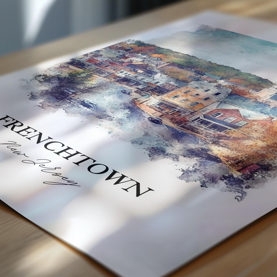 Frenchtown NJ Wall Art, Hunterdon County Print, NJ Towns Watercolor Art, Frenchtown NJ Gift, Travel Print, Travel Poster, Housewarming Gift