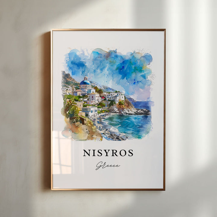 Nisyros Greece Wall Art, Nisyros Island Print, Nisyros Watercolor Art, Nisiros Greece Gift,