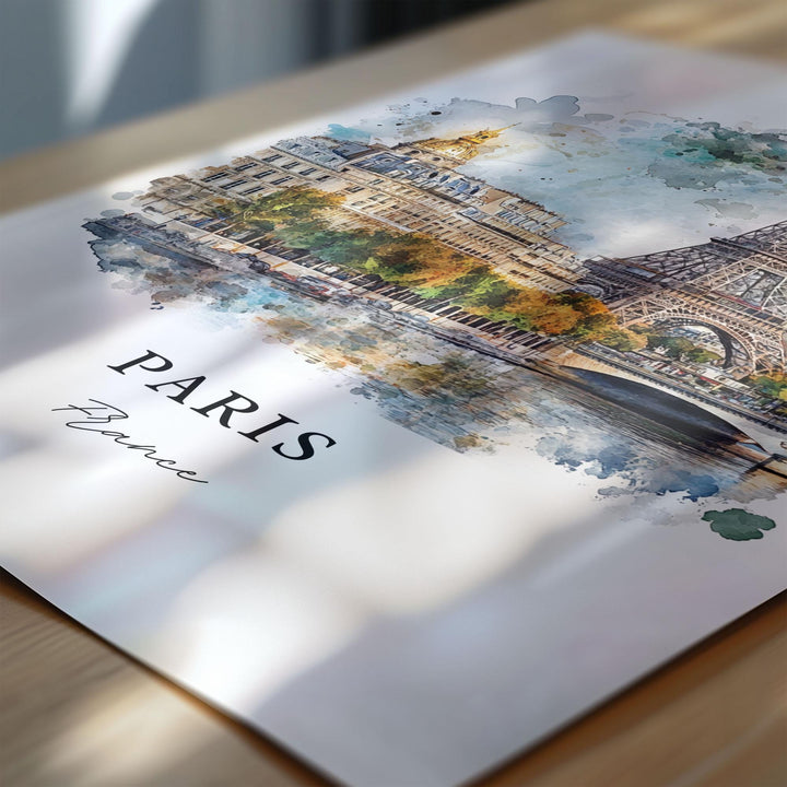 Paris Wall Art, Seine River Print, Paris Watercolor Artwork, Paris France Gift, Travel Print, Travel Poster, Housewarming Gift