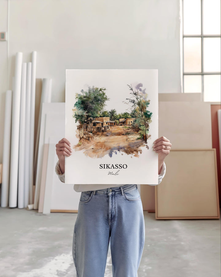 Sikasso Mali Wall Art, Mali Africa Print, Mali Watercolor Art, Sikasso Mali Gift, Travel Print, Travel Poster, Housewarming Gift