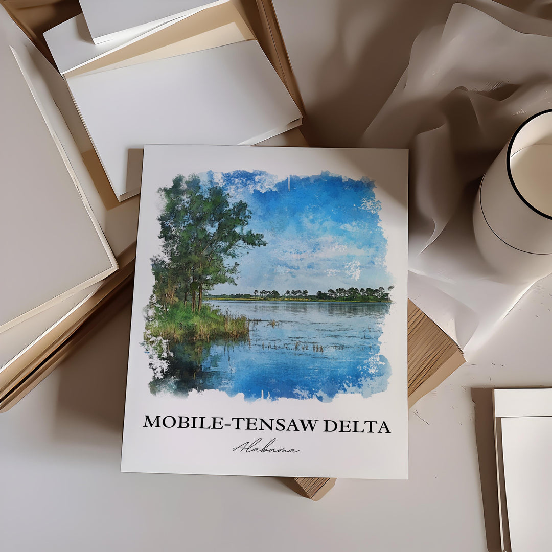 Mobile-Tensaw Delta Art, Alabama Print, Alabama Watercolor Art, Mobile-Tensaw Delta Gift, Travel Print, Travel Poster, Housewarming Gift