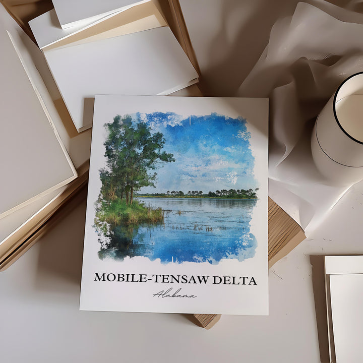Mobile-Tensaw Delta Art, Alabama Print, Alabama Watercolor Art, Mobile-Tensaw Delta Gift, Travel Print, Travel Poster, Housewarming Gift