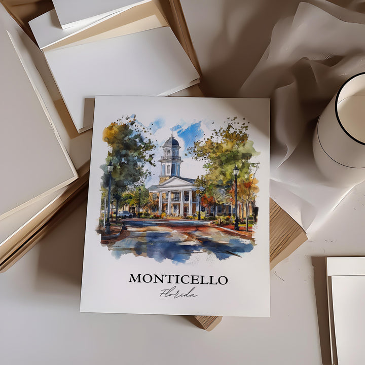 Monticello FL Wall Art, Monticello Florida Print, Florida Artwork, Jefferson County FL Gift, Travel Print, Travel Poster, Housewarming Gift