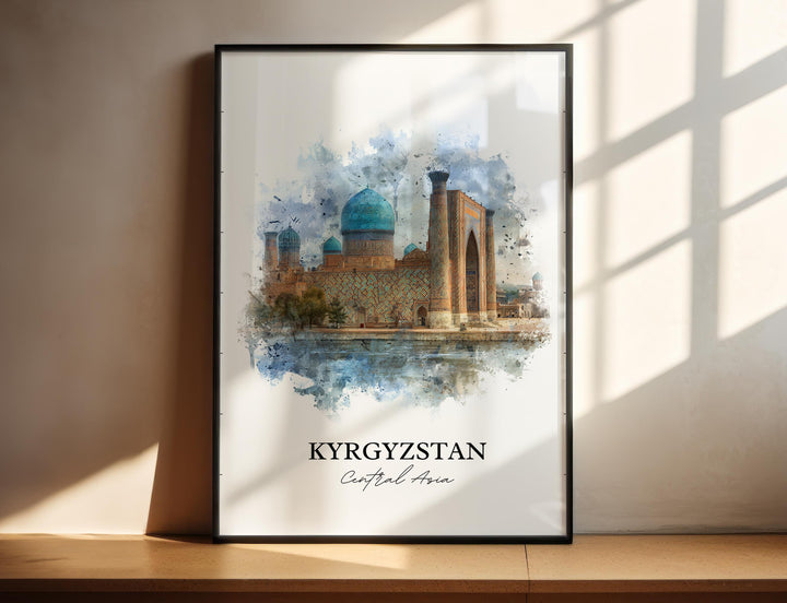 Kyrgyzstan Wall Art, Kyrgyzstan Print, Kyrgyzstan Watercolor Art, Kyrgyzstan Gift, Travel Print, Travel Poster, Housewarming Gift