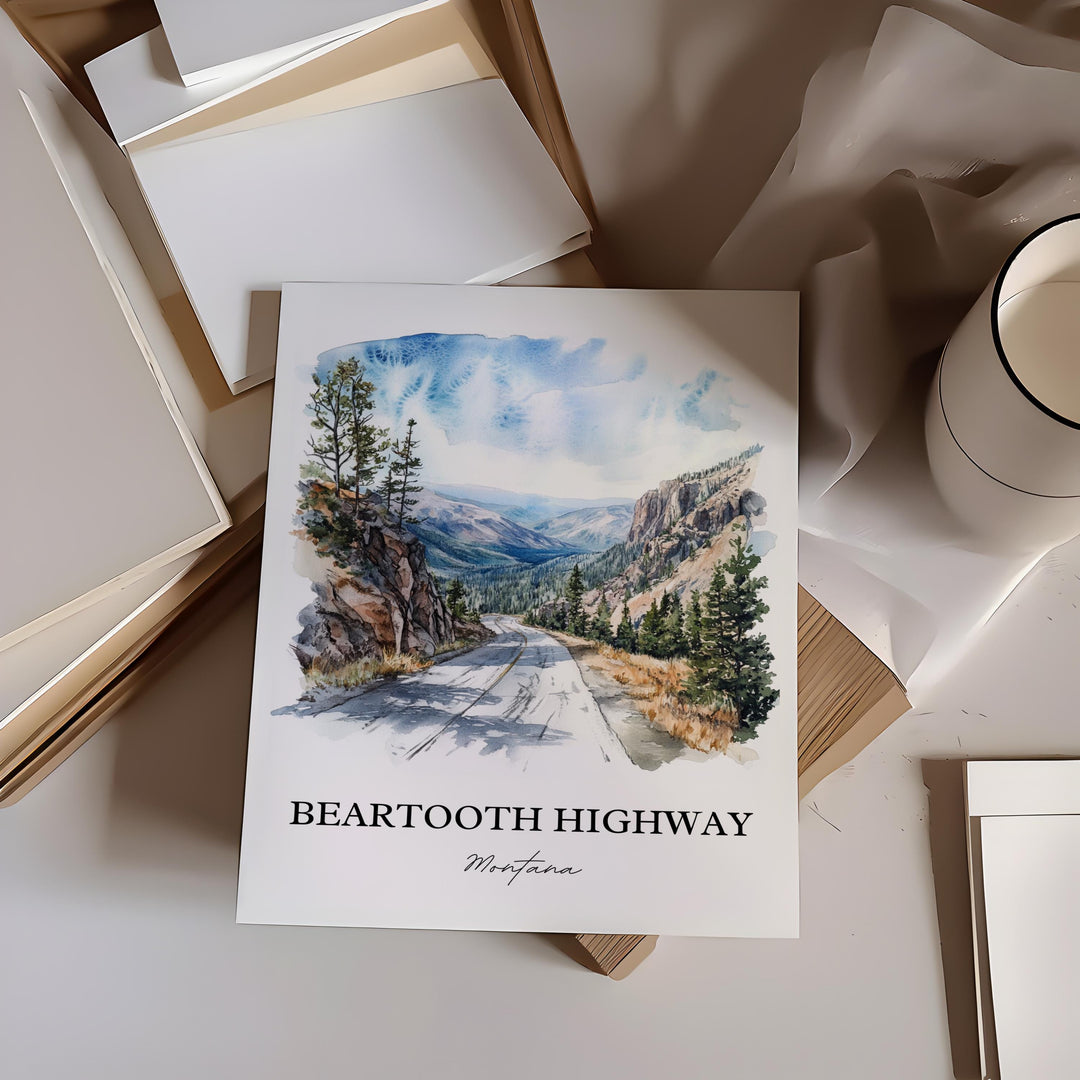 Beartooth Highway Wall Art, Montana Print, Montana Watercolor Art, Beartooth Highway Gift, Travel Print, Travel Poster, Housewarming Gift