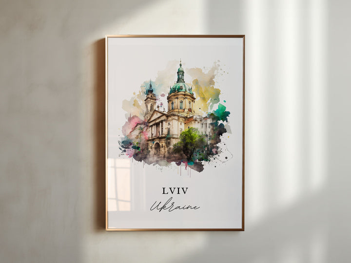 Lviv traditional travel art - Ukraine, Lviv poster, Wedding gift, Birthday present, Custom Text, Personalised Gift