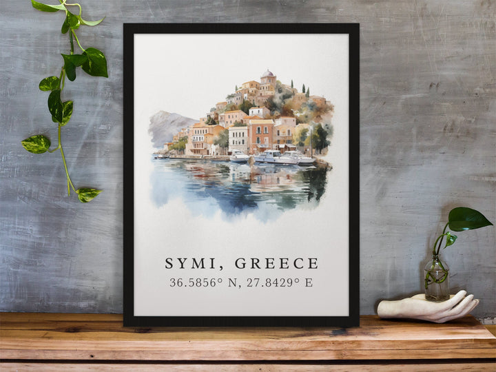 Symi traditional travel art - Greece, Symi poster, Wedding gift, Birthday present, Custom Text, Personalised Gift