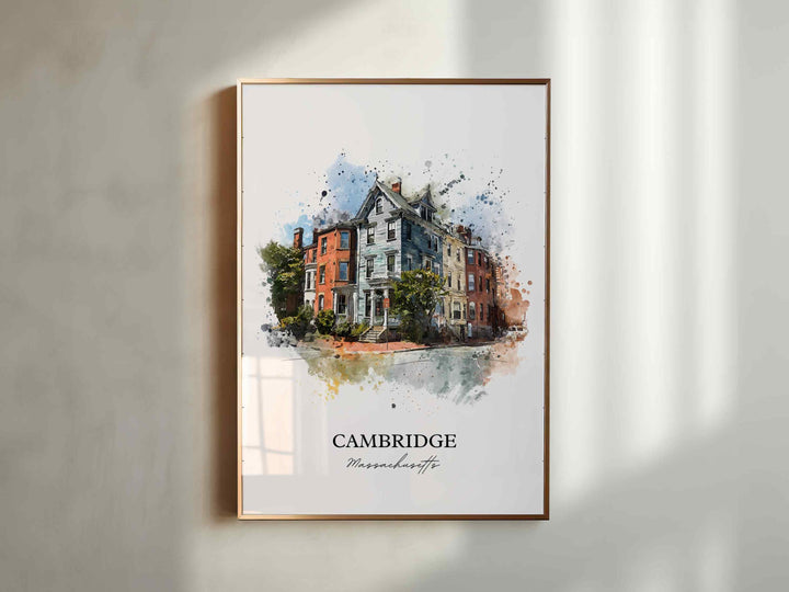 Cambridge MA Wall Art, Cambridge Print, Massachusetts Watercolor Art, Boston MA Gift, Travel Print, Travel Poster, Housewarming Gift