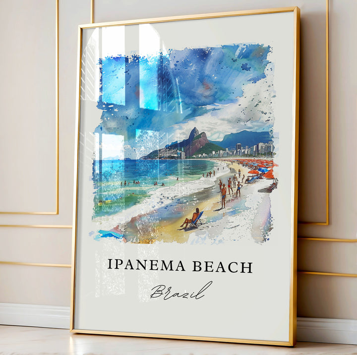 Ipanema Beach Wall Art, Ipanema Brazil Print, Rio de Janeiro Watercolor Art, Ipanema Gift,