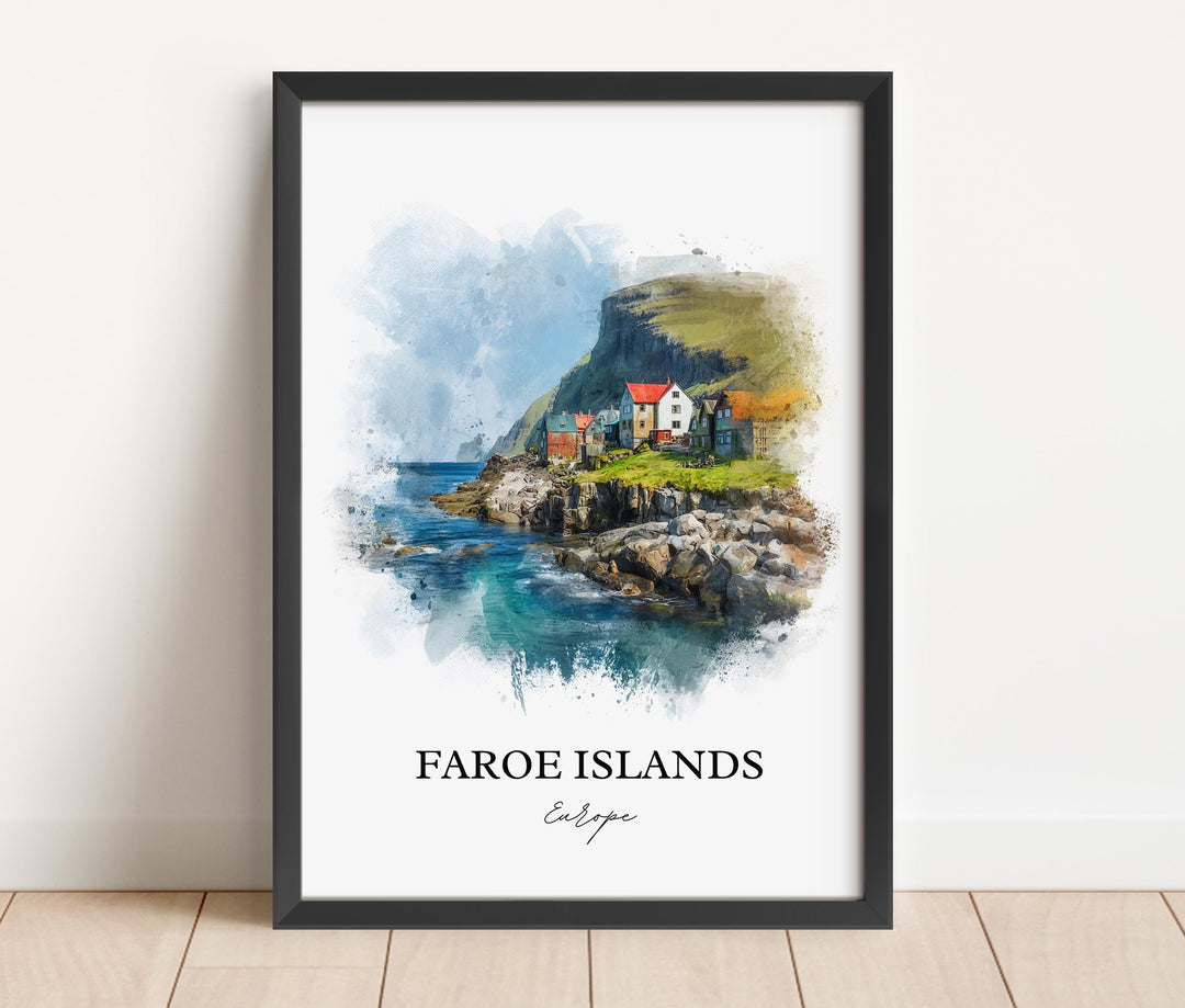 Faroe Islands Wall Art, Denmark Print, Faroe Islands Watercolor Art, Faroe Islands Gift, Travel Print, Travel Poster, Housewarming Gift