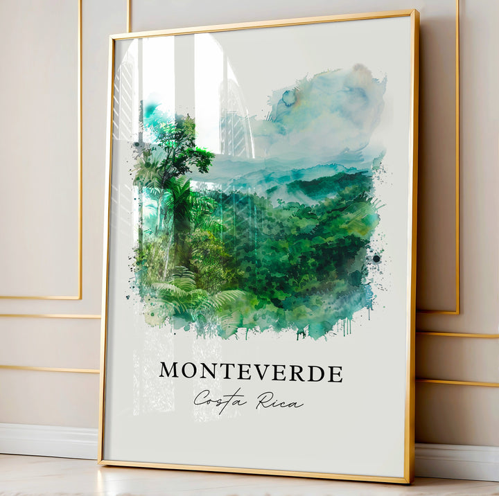 Monteverde CR Wall Art, Monteverde Costa Rica Print, Monteverde Watercolor, Puntarenas Gift,