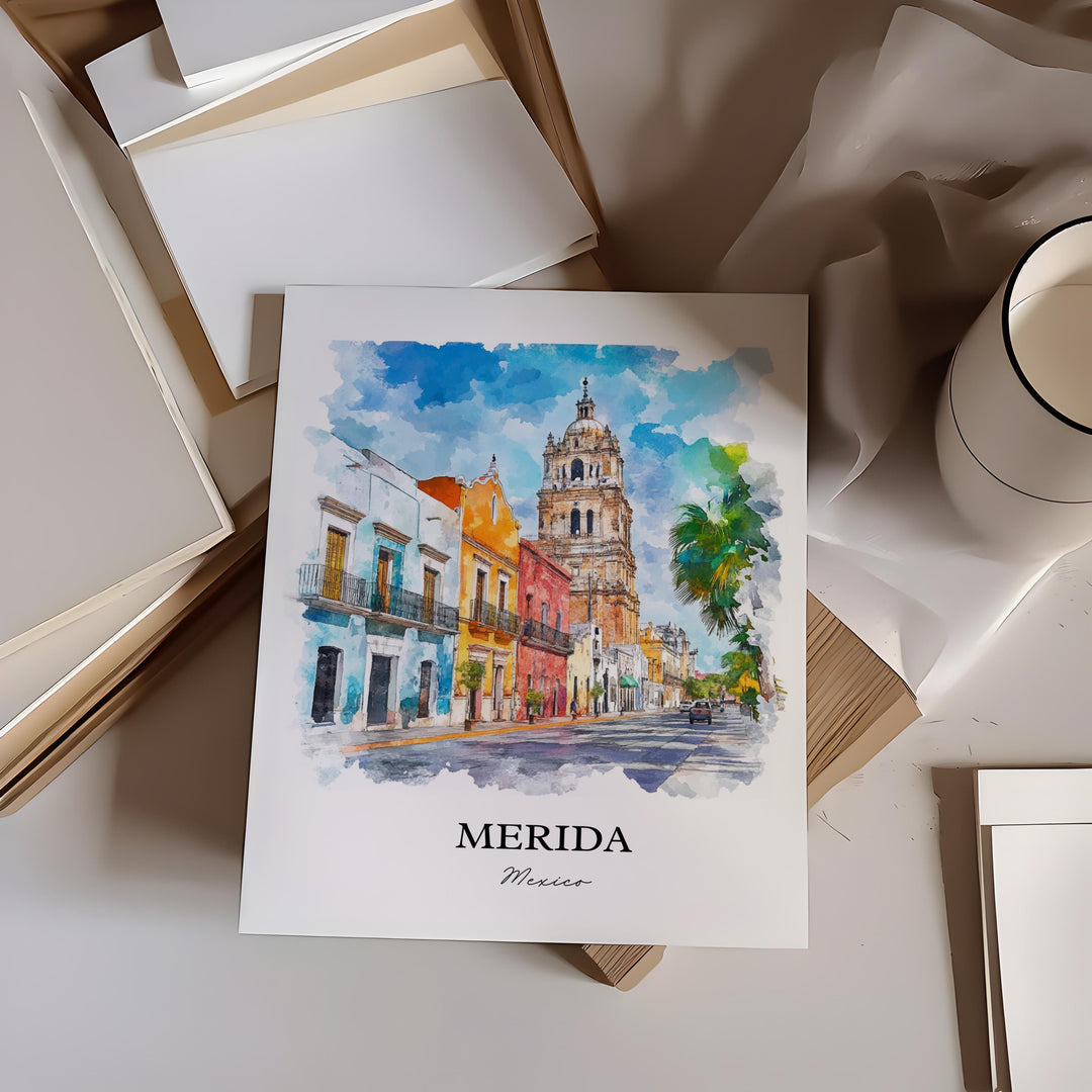 Merida Mexico Wall Art, Yucatán MX Print, Mexico Watercolor Art, Merida Gift, Travel Print, Travel Poster, Housewarming Gift