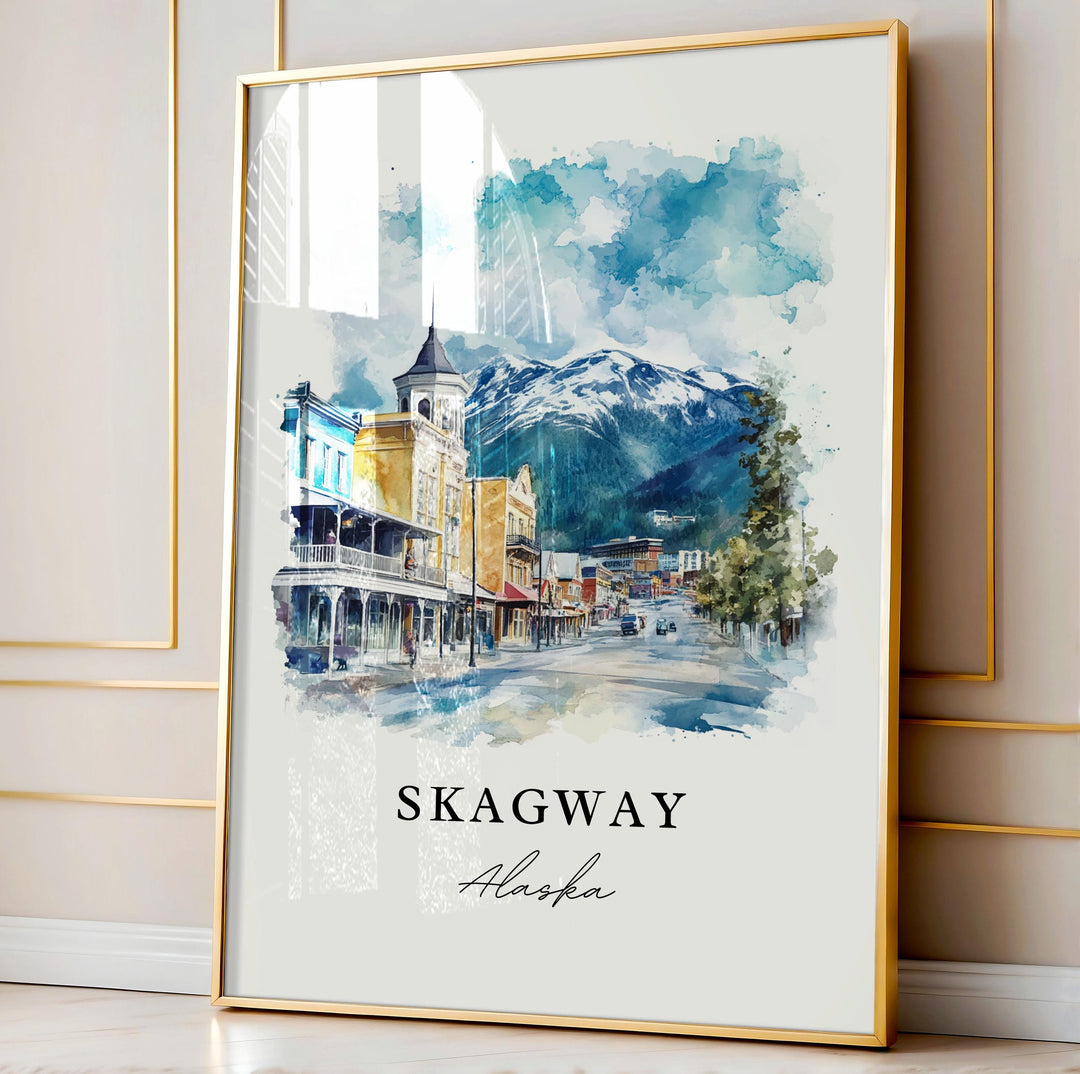 Skagway Alaska Wall Art, Skagway Print, Skagway Town Watercolor Art, Inside Passage AK Gift,