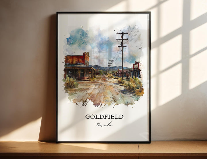 Goldfield NV Wall Art, Goldfield Nevada Print, Nevada Watercolor Art, Esmeralda County Gift, Travel Print, Travel Poster, Housewarming Gift
