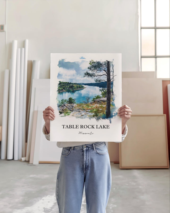 Table Rock Lake Wall Art, Ozarks Print, Lake of the Ozarks Watercolor, Table Rock Lake Gift, Travel Print, Travel Poster, Housewarming Gift