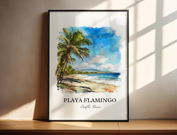 Playa Flamingo Wall Art, Flamingo Beach Print, Costa Rica Watercolor, Playa Flamingo Gift, Travel Print, Travel Poster, Housewarming Gift