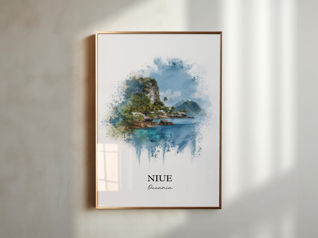 Niue Wall Art, Niue Print, Niue Watercolor Art, Niue Island Gift, Travel Print, Travel Poster, Housewarming Gift