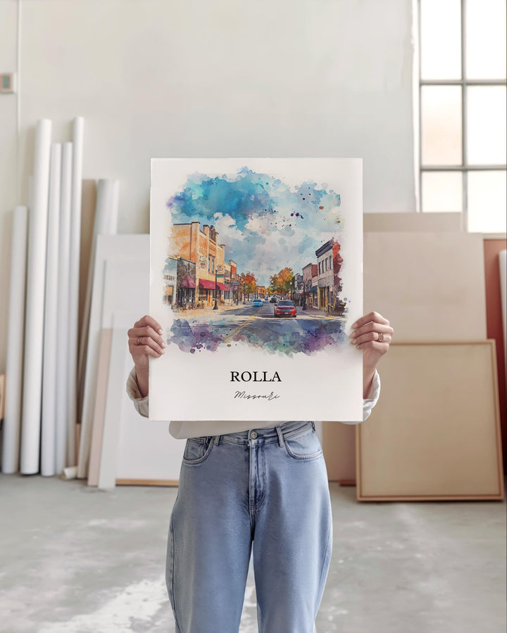 Rolla MO Wall Art, Rolla Missouri Print, Missouri Watercolor Art, Phelps County Gift, Travel Print, Travel Poster, Housewarming Gift